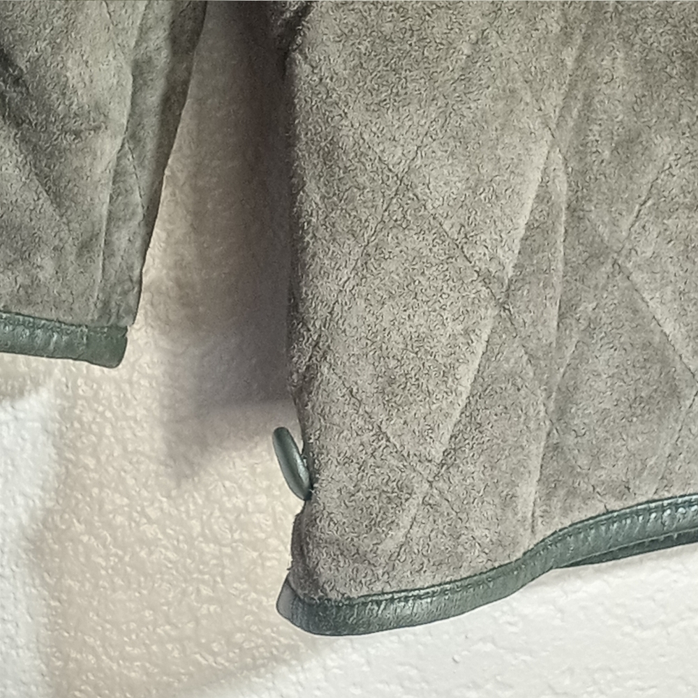 Vintage Preston And York Quilted Suede And Leather Trim Olive Green Chore Jacket - Picture 9 of 12